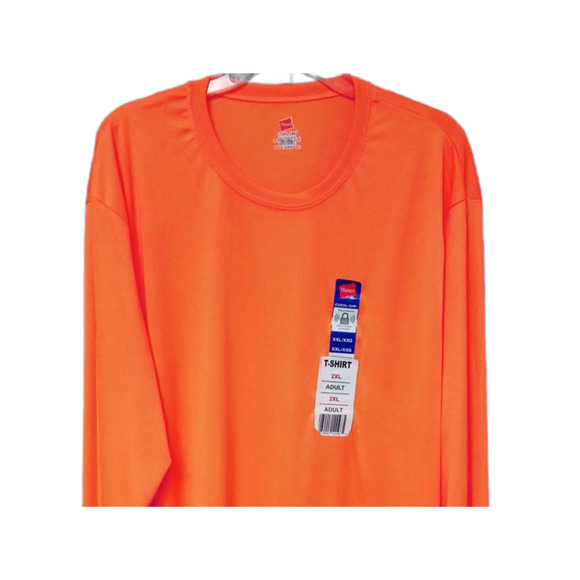 Mens Orange T Shirt Long Sleeve Cool Dri 2XL Tee Shirt Safety Orange Hanes NWT - Picture 4 of 11